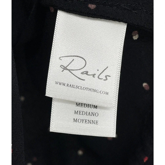 Rails Women's Top Beaux Blouse in Black Off Set Dot Long Sleeves Ruffle Hem Sz M - Picture 12 of 13